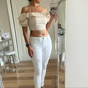 Linen Off The Shoulder Crop Top